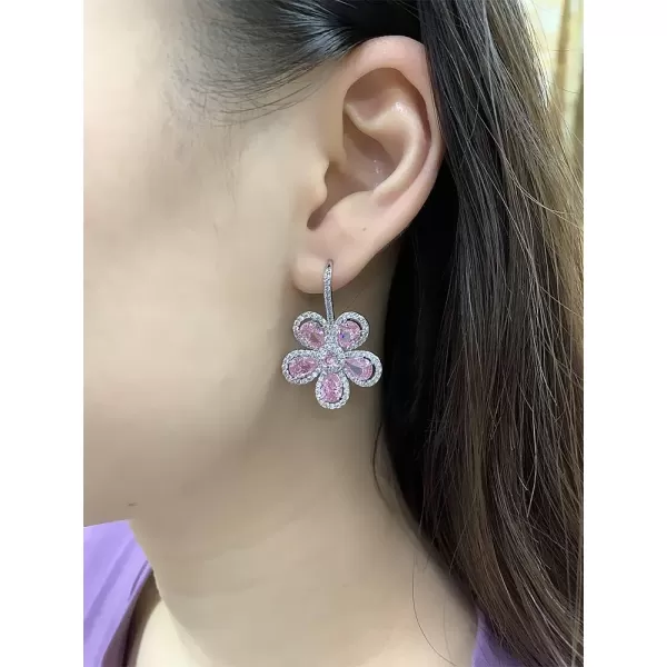 Rhinestone Flower Dangle Hook Earrings 925 Sterling Silver Stud Post for Women Girls with Charms Fashion Luxury Crystal Camellia Sunflower Daisy Drop Dangling Dainty Wedding Christmas Jewelry GiftsSilver