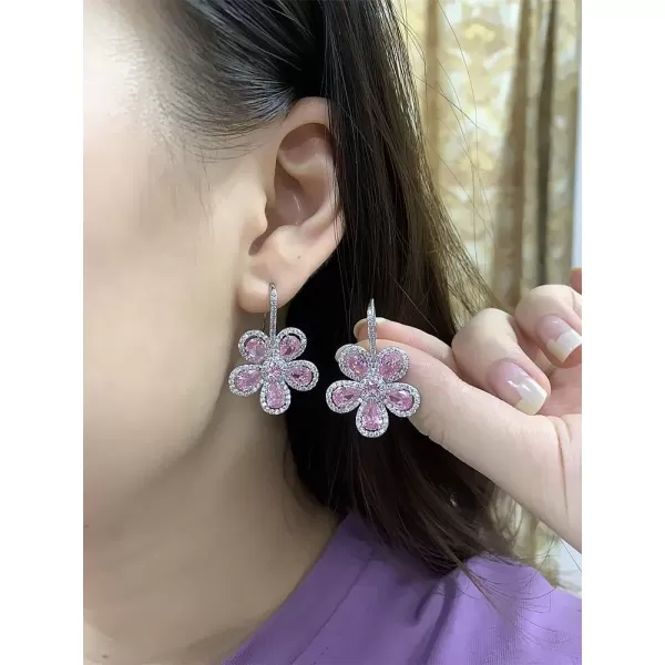 Rhinestone Flower Dangle Hook Earrings 925 Sterling Silver Stud Post for Women Girls with Charms Fashion Luxury Crystal Camellia Sunflower Daisy Drop Dangling Dainty Wedding Christmas Jewelry GiftsSilver