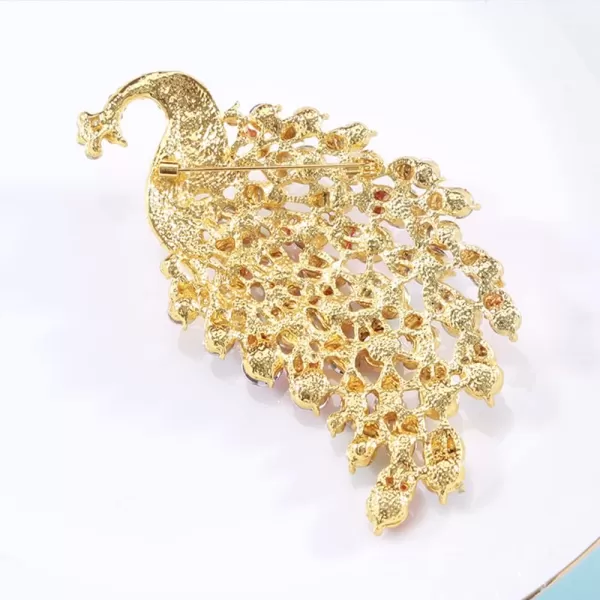 Rhinestone Peacock Brooch Pin for Women Girls Fashion Exquisite Exaggerated Big Crystal Bird Animal Brooches Lapel Pins Elegant Dress Accessories Wedding Christmas Birthday Jewelry GiftGold Plated