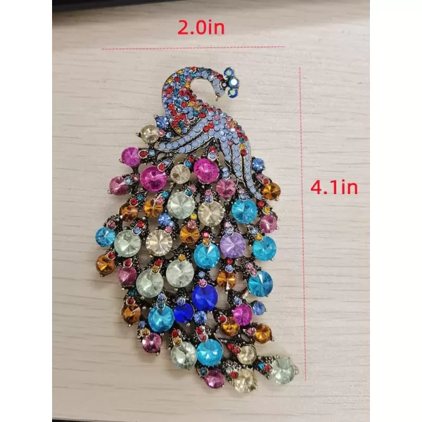 Rhinestone Peacock Brooch Pin for Women Girls Fashion Exquisite Exaggerated Big Crystal Bird Animal Brooches Lapel Pins Elegant Dress Accessories Wedding Christmas Birthday Jewelry GiftColorful CZ