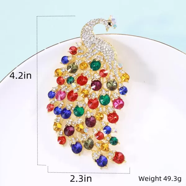 Rhinestone Peacock Brooch Pin for Women Girls Fashion Exquisite Exaggerated Big Crystal Bird Animal Brooches Lapel Pins Elegant Dress Accessories Wedding Christmas Birthday Jewelry GiftGold Plated