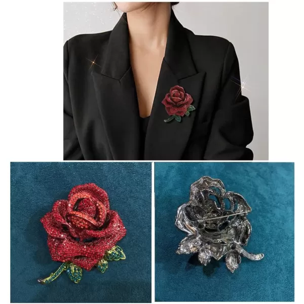 Rhinestone Rose Flower Brooch Pin for Women Men Fashion Red Green Crystal Big Leaf Brooch Lapel Pins Elegant Dress Accessories Jewelry Boutonniere Corsage for Hat Bag Suit Tie Gift Wedding BirthdayRhinestone Rose Flower Brooch Pin for Women Men Fashion Red Green Crystal Big Leaf Brooch Lapel Pins Elegant Dress Accessories Jewelry Boutonniere Corsage for Hat Bag Suit Tie Gift Wedding Birthday