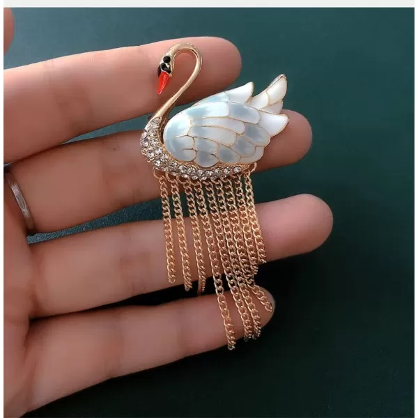 Rhinestone Swan Animal Brooch Pin for Women Girls Fashion Gold Tone Enameled Tassel Chain Drop Dangle Brooches Lapel Pins Dainty Dress Accessories Jewelry for Hat Bag Suit Tie Birthday AnniversaryRhinestone Swan Animal Brooch Pin for Women Girls Fashion Gold Tone Enameled Tassel Chain Drop Dangle Brooches Lapel Pins Dainty Dress Accessories Jewelry for Hat Bag Suit Tie Birthday Anniversary
