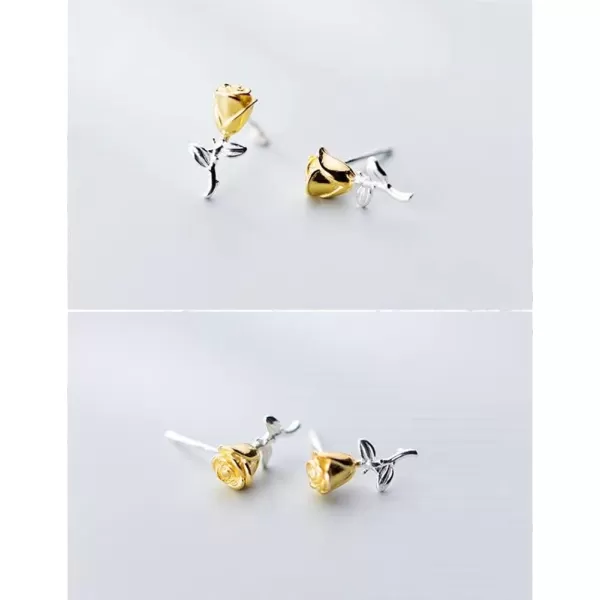 Rose Flower Sterling Silver Stud Earrings for Women Girls Hypoallergenic Nickel Free Pierced Ear TwoTone 18K Gold Plated Bloosom Leaf Post Pin Dainty Jewelry Birthday Christmas Valentines Day GiftsRose Flower Sterling Silver Stud Earrings for Women Girls Hypoallergenic Nickel Free Pierced Ear TwoTone 18K Gold Plated Bloosom Leaf Post Pin Dainty Jewelry Birthday Christmas Valentines Day Gifts