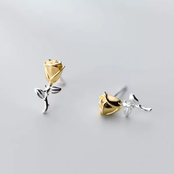 Rose Flower Sterling Silver Stud Earrings for Women Girls Hypoallergenic Nickel Free Pierced Ear TwoTone 18K Gold Plated Bloosom Leaf Post Pin Dainty Jewelry Birthday Christmas Valentines Day GiftsRose Flower Sterling Silver Stud Earrings for Women Girls Hypoallergenic Nickel Free Pierced Ear TwoTone 18K Gold Plated Bloosom Leaf Post Pin Dainty Jewelry Birthday Christmas Valentines Day Gifts