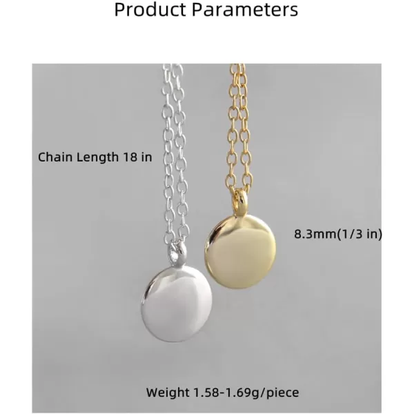 Round Gold Coin Pendant Necklace for Women Girls 925 Sterling Silver 18K Gold Plated Simple Small Full Moon Minimalist Geometric Disk Circle Chain Delicate Choker Jewelry BFF Fashion Gifts Boxsilver
