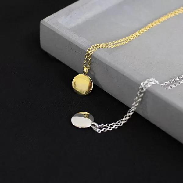 Round Gold Coin Pendant Necklace for Women Girls 925 Sterling Silver 18K Gold Plated Simple Small Full Moon Minimalist Geometric Disk Circle Chain Delicate Choker Jewelry BFF Fashion Gifts Boxgold plated