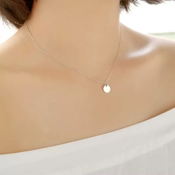 Round Gold Coin Pendant Necklace for Women Girls 925 Sterling Silver 18K Gold Plated Simple Small Full Moon Minimalist Geometric Disk Circle Chain Delicate Choker Jewelry BFF Fashion Gifts Boxsilver