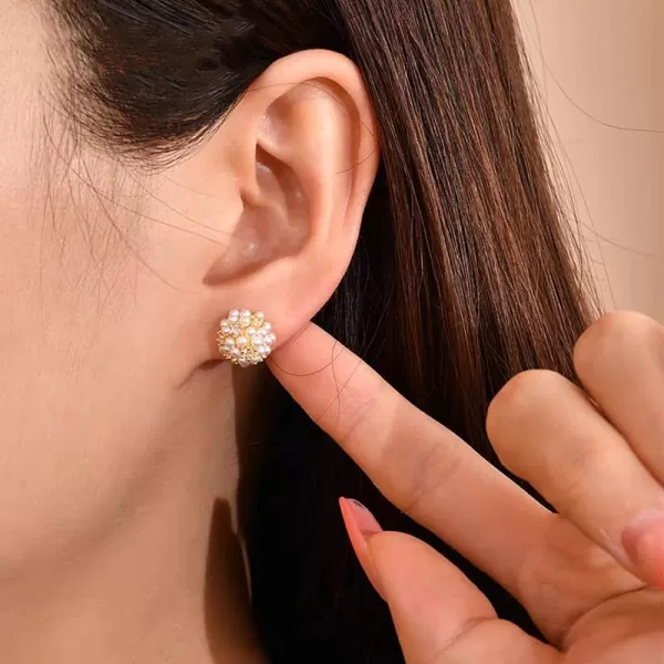 Round Pearl Flower Stud Earrings for Women Girls Sterling Silver Post Gold Plated CZ Crystal Shell Pearl Cluster Bouquet Ball Small Studs Cartilage Piercing Earring Hypoallergenic Elegant Wedding Holiday Party Jewelry GiftsRound Pearl Flower Stud Earrings for Women Girls Sterling Silver Post Gold Plated CZ Crystal Shell Pearl Cluster Bouquet Ball Small Studs Cartilage Piercing Earring Hypoallergenic Elegant Wedding Holiday Party Jewelry Gifts