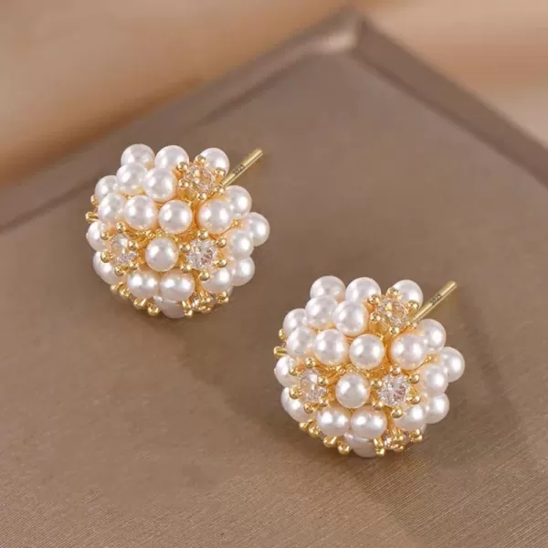 Round Pearl Flower Stud Earrings for Women Girls Sterling Silver Post Gold Plated CZ Crystal Shell Pearl Cluster Bouquet Ball Small Studs Cartilage Piercing Earring Hypoallergenic Elegant Wedding Holiday Party Jewelry GiftsRound Pearl Flower Stud Earrings for Women Girls Sterling Silver Post Gold Plated CZ Crystal Shell Pearl Cluster Bouquet Ball Small Studs Cartilage Piercing Earring Hypoallergenic Elegant Wedding Holiday Party Jewelry Gifts