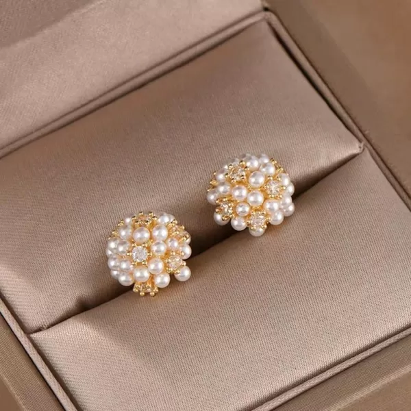 Round Pearl Flower Stud Earrings for Women Girls Sterling Silver Post Gold Plated CZ Crystal Shell Pearl Cluster Bouquet Ball Small Studs Cartilage Piercing Earring Hypoallergenic Elegant Wedding Holiday Party Jewelry GiftsRound Pearl Flower Stud Earrings for Women Girls Sterling Silver Post Gold Plated CZ Crystal Shell Pearl Cluster Bouquet Ball Small Studs Cartilage Piercing Earring Hypoallergenic Elegant Wedding Holiday Party Jewelry Gifts