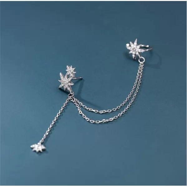 S925 Sterling Silver CZ Star Ear Cuff Tassel Stud Earring for Women Girls Cubic Zirconia Charms Huggie Small Hoop Cartilage Climber Crawler Wrap Dangle Drop Post Pin Earring Fashion Jewelry One PieceS925 Sterling Silver CZ Star Ear Cuff Tassel Stud Earring for Women Girls Cubic Zirconia Charms Huggie Small Hoop Cartilage Climber Crawler Wrap Dangle Drop Post Pin Earring Fashion Jewelry One Piece