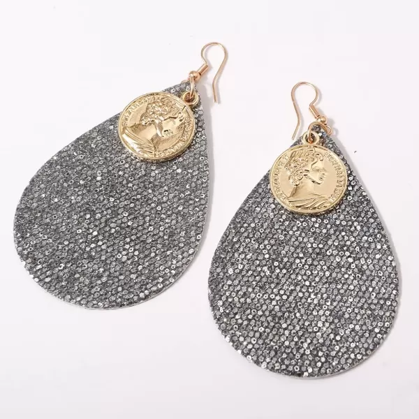 Sequins Leather Teardrop Dangle Earrings for Women Girls Gold Round Queen Coin Big Faux WaterDrop Leathery Statement Drop Hook Dangling Stud Boho Retro Lightweight Jewelry Gifts GreySequins Leather Teardrop Dangle Earrings for Women Girls Gold Round Queen Coin Big Faux WaterDrop Leathery Statement Drop Hook Dangling Stud Boho Retro Lightweight Jewelry Gifts Grey