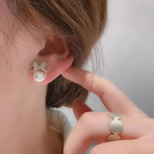 Shell Pearl Mouse Earrings for Women Girls 925 Sterling Silver 6mm CZ Cute Small Mice Studs Earring Dainty Butterfly Bowknot Cartoon Animal Cartilage Fashion Jewelry Gifts Daughter NieceGold