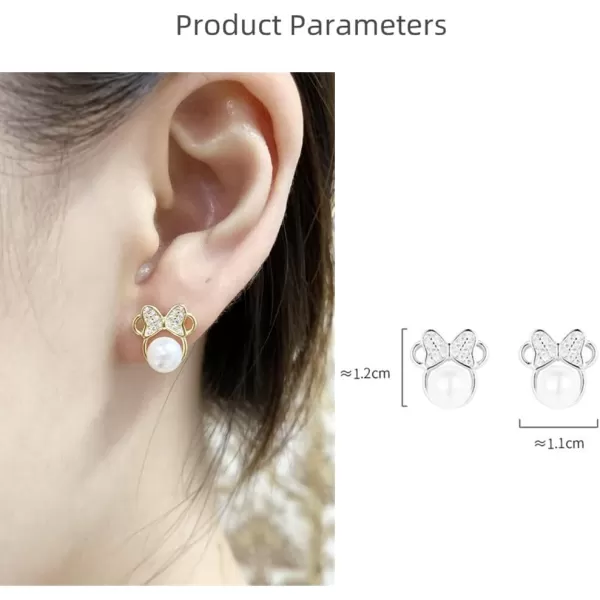 Shell Pearl Mouse Earrings for Women Girls 925 Sterling Silver 6mm CZ Cute Small Mice Studs Earring Dainty Butterfly Bowknot Cartoon Animal Cartilage Fashion Jewelry Gifts Daughter NieceGold