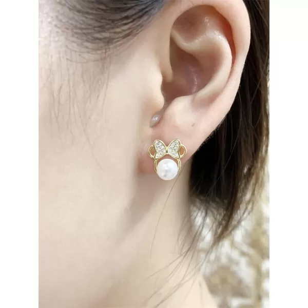 Shell Pearl Mouse Earrings for Women Girls 925 Sterling Silver 6mm CZ Cute Small Mice Studs Earring Dainty Butterfly Bowknot Cartoon Animal Cartilage Fashion Jewelry Gifts Daughter NieceGold