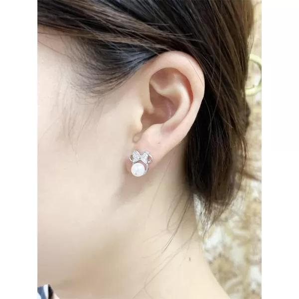 Shell Pearl Mouse Earrings for Women Girls 925 Sterling Silver 6mm CZ Cute Small Mice Studs Earring Dainty Butterfly Bowknot Cartoon Animal Cartilage Fashion Jewelry Gifts Daughter NieceSilver