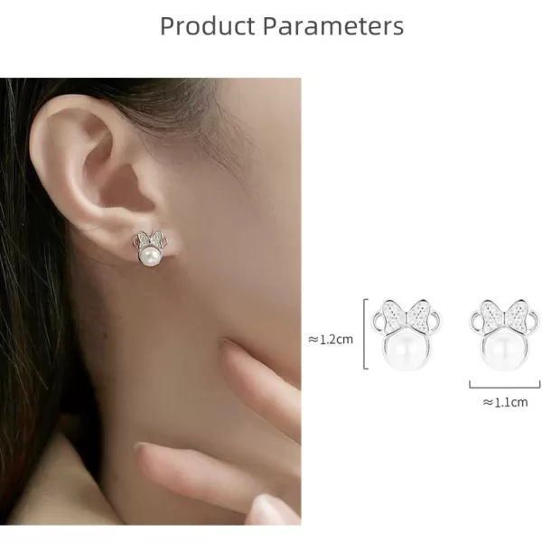 Shell Pearl Mouse Earrings for Women Girls 925 Sterling Silver 6mm CZ Cute Small Mice Studs Earring Dainty Butterfly Bowknot Cartoon Animal Cartilage Fashion Jewelry Gifts Daughter NieceSilver