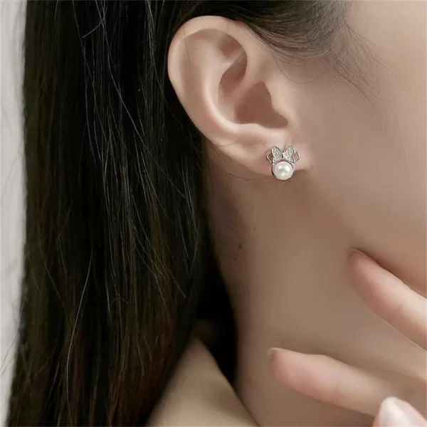 Shell Pearl Mouse Earrings for Women Girls 925 Sterling Silver 6mm CZ Cute Small Mice Studs Earring Dainty Butterfly Bowknot Cartoon Animal Cartilage Fashion Jewelry Gifts Daughter NieceSilver