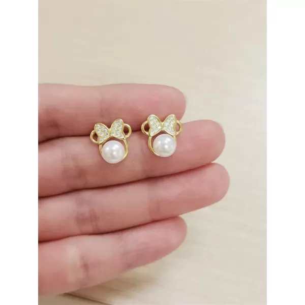 Shell Pearl Mouse Earrings for Women Girls 925 Sterling Silver 6mm CZ Cute Small Mice Studs Earring Dainty Butterfly Bowknot Cartoon Animal Cartilage Fashion Jewelry Gifts Daughter NieceGold