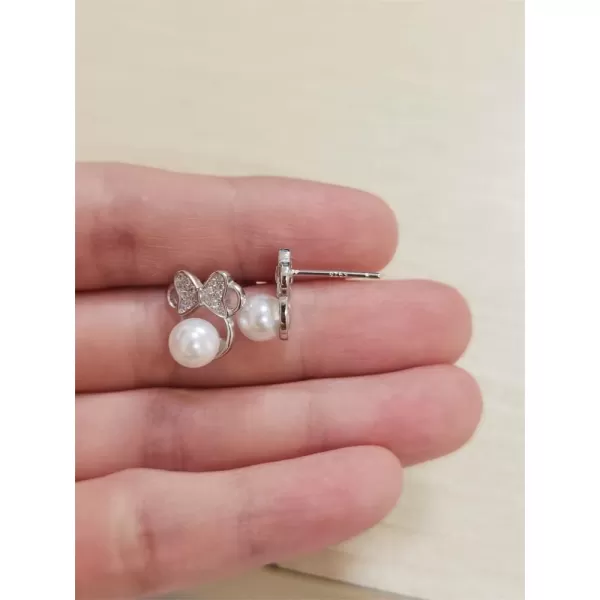 Shell Pearl Mouse Earrings for Women Girls 925 Sterling Silver 6mm CZ Cute Small Mice Studs Earring Dainty Butterfly Bowknot Cartoon Animal Cartilage Fashion Jewelry Gifts Daughter NieceSilver