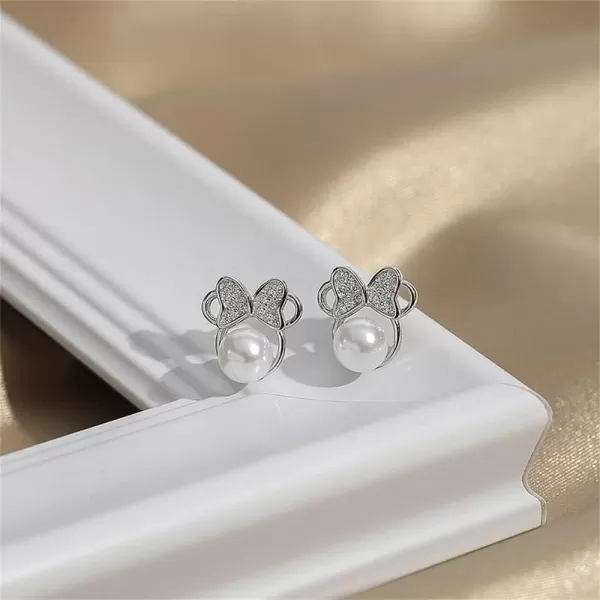 Shell Pearl Mouse Earrings for Women Girls 925 Sterling Silver 6mm CZ Cute Small Mice Studs Earring Dainty Butterfly Bowknot Cartoon Animal Cartilage Fashion Jewelry Gifts Daughter NieceSilver