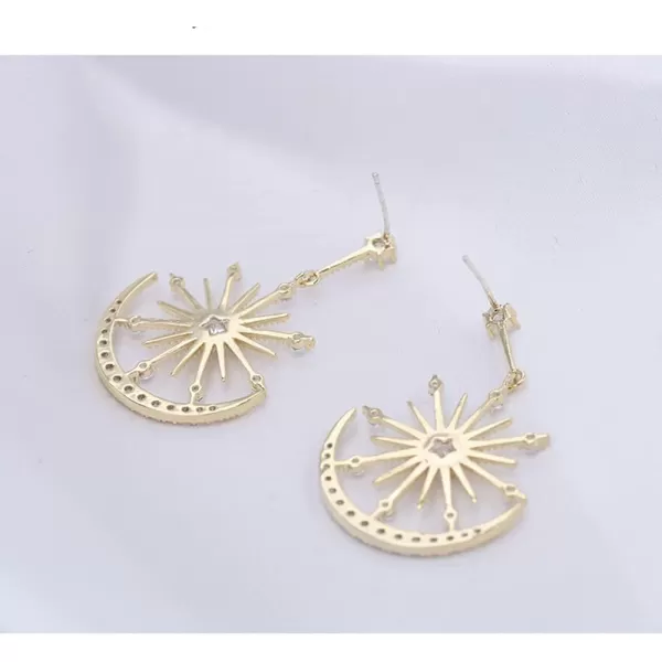 Shiny CZ Crescent Moon Star Dangle Earrings for Women Girls 925 Sterling Silver Post Pin White Gold Plated Cute Crystal Charms Drop Dangling Stud Delicate Statement Jewelry Gifts Birthday Christmas WeddingGold