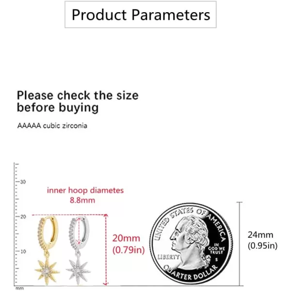 Silver Moon Star Dangle Hoop Earrings for Women Girls with Charms Asymmetrical Cubic Zirconia Starlit Crescent Diamond Drop Cartilage Huggie Hoops Cute Birthday Wedding Party Jewelry GiftGold