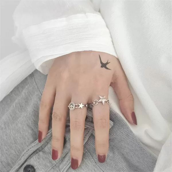 Silvery Star Chain Open Band Ring for Women Girls Statement Adjustable Expandable Punk Hip Hop Comfort Fit Finger Knuckle Rings Fashion Vintage Party Lucky JewelrySilvery Star Chain Open Band Ring for Women Girls Statement Adjustable Expandable Punk Hip Hop Comfort Fit Finger Knuckle Rings Fashion Vintage Party Lucky Jewelry