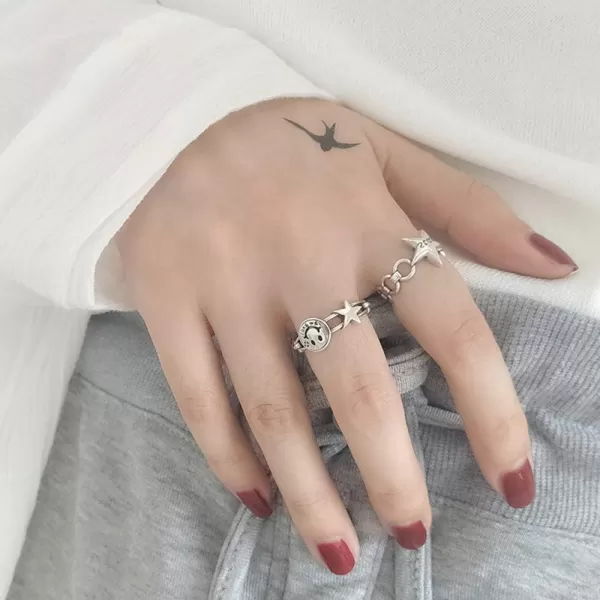 Silvery Star Chain Open Band Ring for Women Girls Statement Adjustable Expandable Punk Hip Hop Comfort Fit Finger Knuckle Rings Fashion Vintage Party Lucky JewelrySilvery Star Chain Open Band Ring for Women Girls Statement Adjustable Expandable Punk Hip Hop Comfort Fit Finger Knuckle Rings Fashion Vintage Party Lucky Jewelry