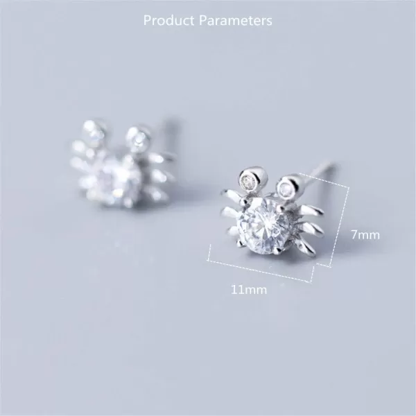 Small Crab Stud Sterling Silver Earrings for Women Teen Girls Cubic Zirconia Round Crystal Cute Animal Hypoallergenic Ocean Beach Jewelry for DaughterSilver