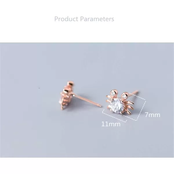 Small Crab Stud Sterling Silver Earrings for Women Teen Girls Cubic Zirconia Round Crystal Cute Animal Hypoallergenic Ocean Beach Jewelry for DaughterRose Gold Plated