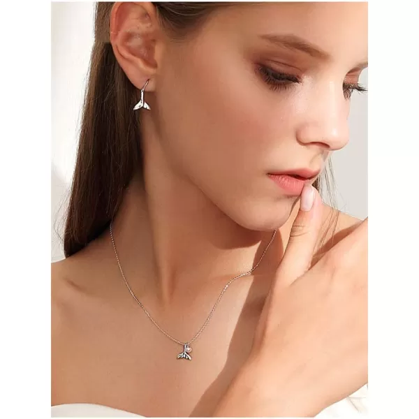 Small Mermaid Tail Necklace for Women Teen Girls Sterling Silver Tiny Pearl Cute Choker Pendant Necklaces Thin Link Chain Birthday Christmas Valentines Day Gifts for Daughter Sister 16 inchSilver