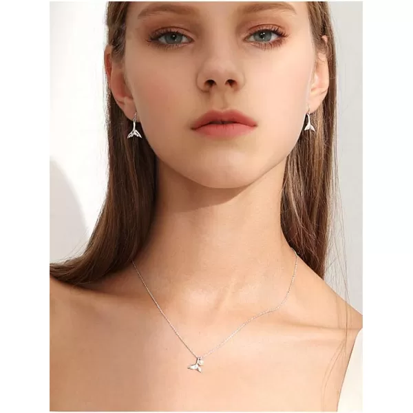 Small Mermaid Tail Necklace for Women Teen Girls Sterling Silver Tiny Pearl Cute Choker Pendant Necklaces Thin Link Chain Birthday Christmas Valentines Day Gifts for Daughter Sister 16 inchSilver