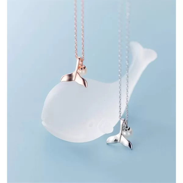 Small Mermaid Tail Necklace for Women Teen Girls Sterling Silver Tiny Pearl Cute Choker Pendant Necklaces Thin Link Chain Birthday Christmas Valentines Day Gifts for Daughter Sister 16 inchSilver