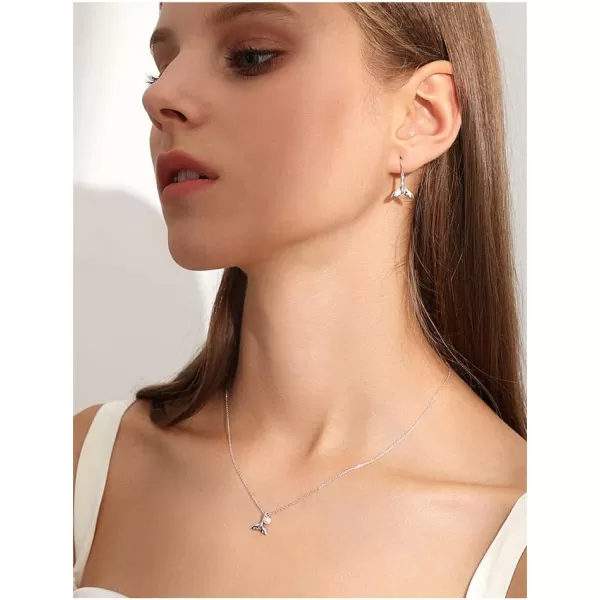 Small Mermaid Tail Necklace for Women Teen Girls Sterling Silver Tiny Pearl Cute Choker Pendant Necklaces Thin Link Chain Birthday Christmas Valentines Day Gifts for Daughter Sister 16 inchSilver
