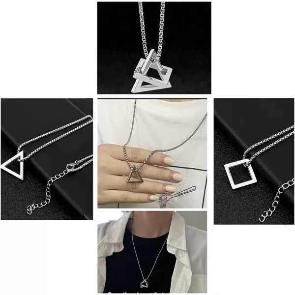 Stainless Steel Geometric Pendant Necklace for Women Girls Men Silver Plated Triangle Cube Dangle Adjustable Long Box Chain Charm Punk Hip Pop Hypoallergenic JewelryStainless Steel Geometric Pendant Necklace for Women Girls Men Silver Plated Triangle Cube Dangle Adjustable Long Box Chain Charm Punk Hip Pop Hypoallergenic Jewelry