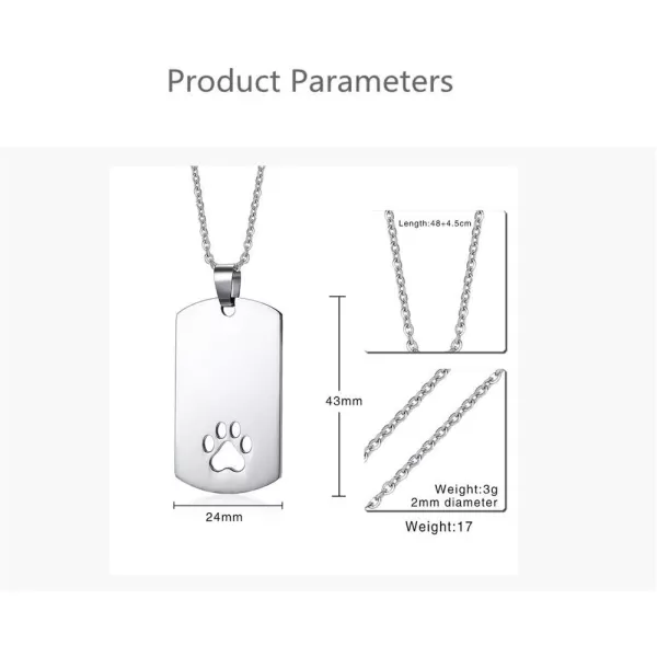 Stainless Steel Paw Print Necklace for Women Men Dog Tag Personalized Polished Cat Pet Pawprint Pendant Charm Chain Minimalist Geometrical Rectangular Necklaces 20 inchesStainless Steel Paw Print Necklace for Women Men Dog Tag Personalized Polished Cat Pet Pawprint Pendant Charm Chain Minimalist Geometrical Rectangular Necklaces 20 inches