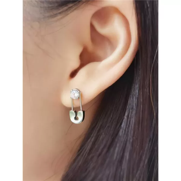 Stainless Steel Safety Pin Dangle Hoop Small Cubic Zirconia Stud Earrings for Women Girls Men Dainty CZ Geometric Studs Cartilage Tragus Post Hypoallergenic Fashion Personalized Punk Jewelry SilverStainless Steel Safety Pin Dangle Hoop Small Cubic Zirconia Stud Earrings for Women Girls Men Dainty CZ Geometric Studs Cartilage Tragus Post Hypoallergenic Fashion Personalized Punk Jewelry Silver