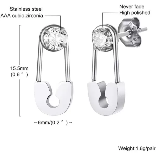 Stainless Steel Safety Pin Dangle Hoop Small Cubic Zirconia Stud Earrings for Women Girls Men Dainty CZ Geometric Studs Cartilage Tragus Post Hypoallergenic Fashion Personalized Punk Jewelry SilverStainless Steel Safety Pin Dangle Hoop Small Cubic Zirconia Stud Earrings for Women Girls Men Dainty CZ Geometric Studs Cartilage Tragus Post Hypoallergenic Fashion Personalized Punk Jewelry Silver