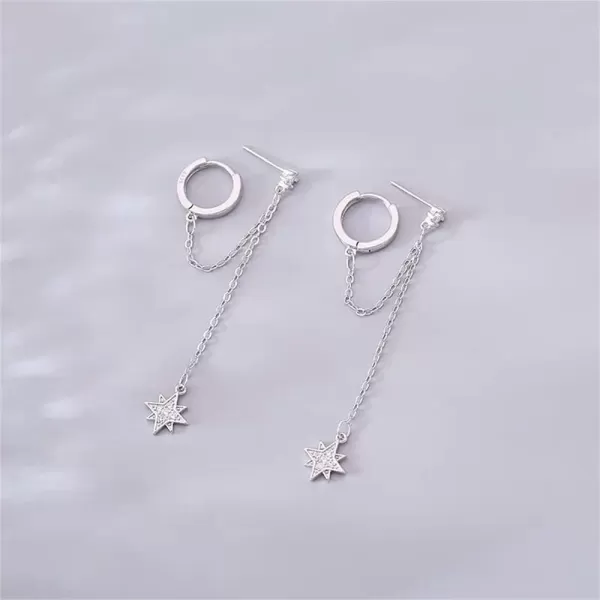 Star 925 Sterling Silver Double Piercing Earrings Huggie Cuff Chain for Women Teen Girls 2 Holes CZ Charm Dangle Drop Small Hoop Earrings Cartilage Climber JewelryStar 925 Sterling Silver Double Piercing Earrings Huggie Cuff Chain for Women Teen Girls 2 Holes CZ Charm Dangle Drop Small Hoop Earrings Cartilage Climber Jewelry