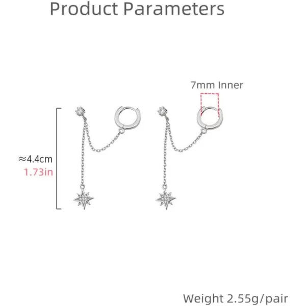 Star 925 Sterling Silver Double Piercing Earrings Huggie Cuff Chain for Women Teen Girls 2 Holes CZ Charm Dangle Drop Small Hoop Earrings Cartilage Climber JewelryStar 925 Sterling Silver Double Piercing Earrings Huggie Cuff Chain for Women Teen Girls 2 Holes CZ Charm Dangle Drop Small Hoop Earrings Cartilage Climber Jewelry