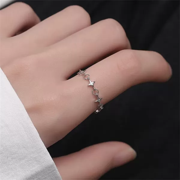 Star Chain Statement Ring for Women Girls 925 Silver Plated Adjustable Expandable Mini Diamond Open Wrap Tail Finger Rings Wedding Promise Engagement Jewelry GiftStar Chain Statement Ring for Women Girls 925 Silver Plated Adjustable Expandable Mini Diamond Open Wrap Tail Finger Rings Wedding Promise Engagement Jewelry Gift