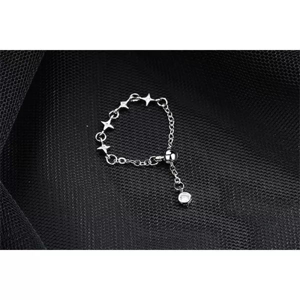 Star Chain Statement Ring for Women Girls 925 Silver Plated Adjustable Expandable Mini Diamond Open Wrap Tail Finger Rings Wedding Promise Engagement Jewelry GiftStar Chain Statement Ring for Women Girls 925 Silver Plated Adjustable Expandable Mini Diamond Open Wrap Tail Finger Rings Wedding Promise Engagement Jewelry Gift