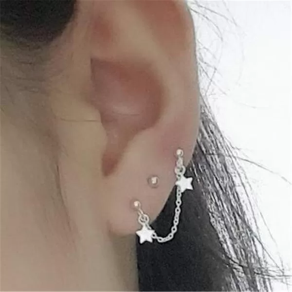 Star Double Piercing Tassel Chain Drop Dangle Cartilage Ball Bead Stud Earrings for Women Girls S925 Sterling Silver Double Stars 2 Hole Helix Tragus Post Pin Fashion Cute Birthday Christmas GiftsStar Double Piercing Tassel Chain Drop Dangle Cartilage Ball Bead Stud Earrings for Women Girls S925 Sterling Silver Double Stars 2 Hole Helix Tragus Post Pin Fashion Cute Birthday Christmas Gifts