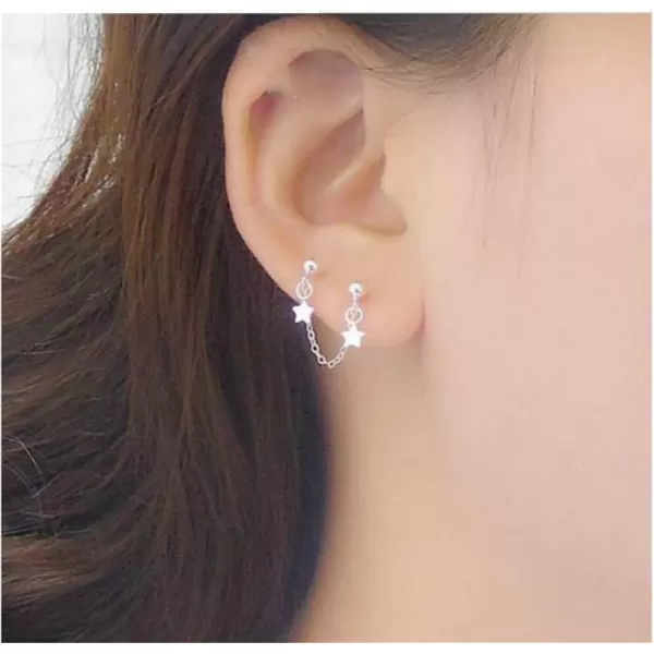 Star Double Piercing Tassel Chain Drop Dangle Cartilage Ball Bead Stud Earrings for Women Girls S925 Sterling Silver Double Stars 2 Hole Helix Tragus Post Pin Fashion Cute Birthday Christmas GiftsStar Double Piercing Tassel Chain Drop Dangle Cartilage Ball Bead Stud Earrings for Women Girls S925 Sterling Silver Double Stars 2 Hole Helix Tragus Post Pin Fashion Cute Birthday Christmas Gifts