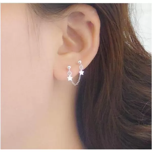 Star Double Piercing Tassel Chain Drop Dangle Cartilage Ball Bead Stud Earrings for Women Girls S925 Sterling Silver Double Stars 2 Hole Helix Tragus Post Pin Fashion Cute Birthday Christmas GiftsStar Double Piercing Tassel Chain Drop Dangle Cartilage Ball Bead Stud Earrings for Women Girls S925 Sterling Silver Double Stars 2 Hole Helix Tragus Post Pin Fashion Cute Birthday Christmas Gifts