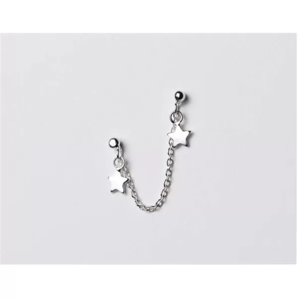 Star Double Piercing Tassel Chain Drop Dangle Cartilage Ball Bead Stud Earrings for Women Girls S925 Sterling Silver Double Stars 2 Hole Helix Tragus Post Pin Fashion Cute Birthday Christmas GiftsStar Double Piercing Tassel Chain Drop Dangle Cartilage Ball Bead Stud Earrings for Women Girls S925 Sterling Silver Double Stars 2 Hole Helix Tragus Post Pin Fashion Cute Birthday Christmas Gifts