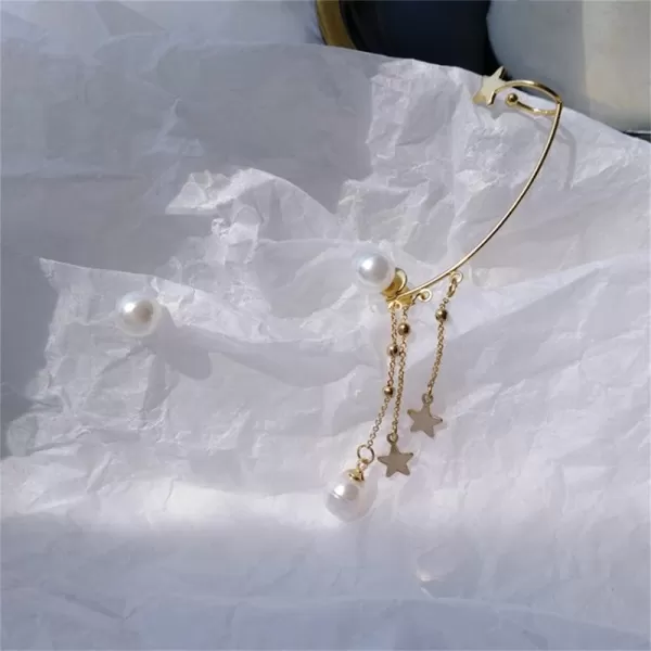 Star Pearl Ear Cuff Wrap Crawler Climber Stud Earrings for Women Girls Gold Plated Asymmetrical Tassel Chain Drop Dangle Faux Pearls Piercing Studs Earring Birthday Party Jewelry GiftsStar Pearl Ear Cuff Wrap Crawler Climber Stud Earrings for Women Girls Gold Plated Asymmetrical Tassel Chain Drop Dangle Faux Pearls Piercing Studs Earring Birthday Party Jewelry Gifts