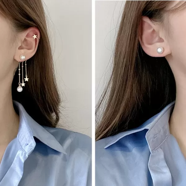 Star Pearl Ear Cuff Wrap Crawler Climber Stud Earrings for Women Girls Gold Plated Asymmetrical Tassel Chain Drop Dangle Faux Pearls Piercing Studs Earring Birthday Party Jewelry GiftsStar Pearl Ear Cuff Wrap Crawler Climber Stud Earrings for Women Girls Gold Plated Asymmetrical Tassel Chain Drop Dangle Faux Pearls Piercing Studs Earring Birthday Party Jewelry Gifts